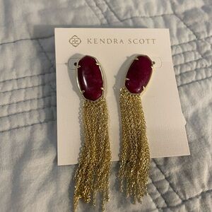 Kendra Scott Gold Tassel Earrings with Deep Berry Stone